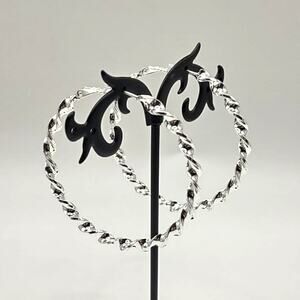 925 Silver Twisted Hoop Earrings 2" in. Sterling Valentines Birthday Gift - NEW!